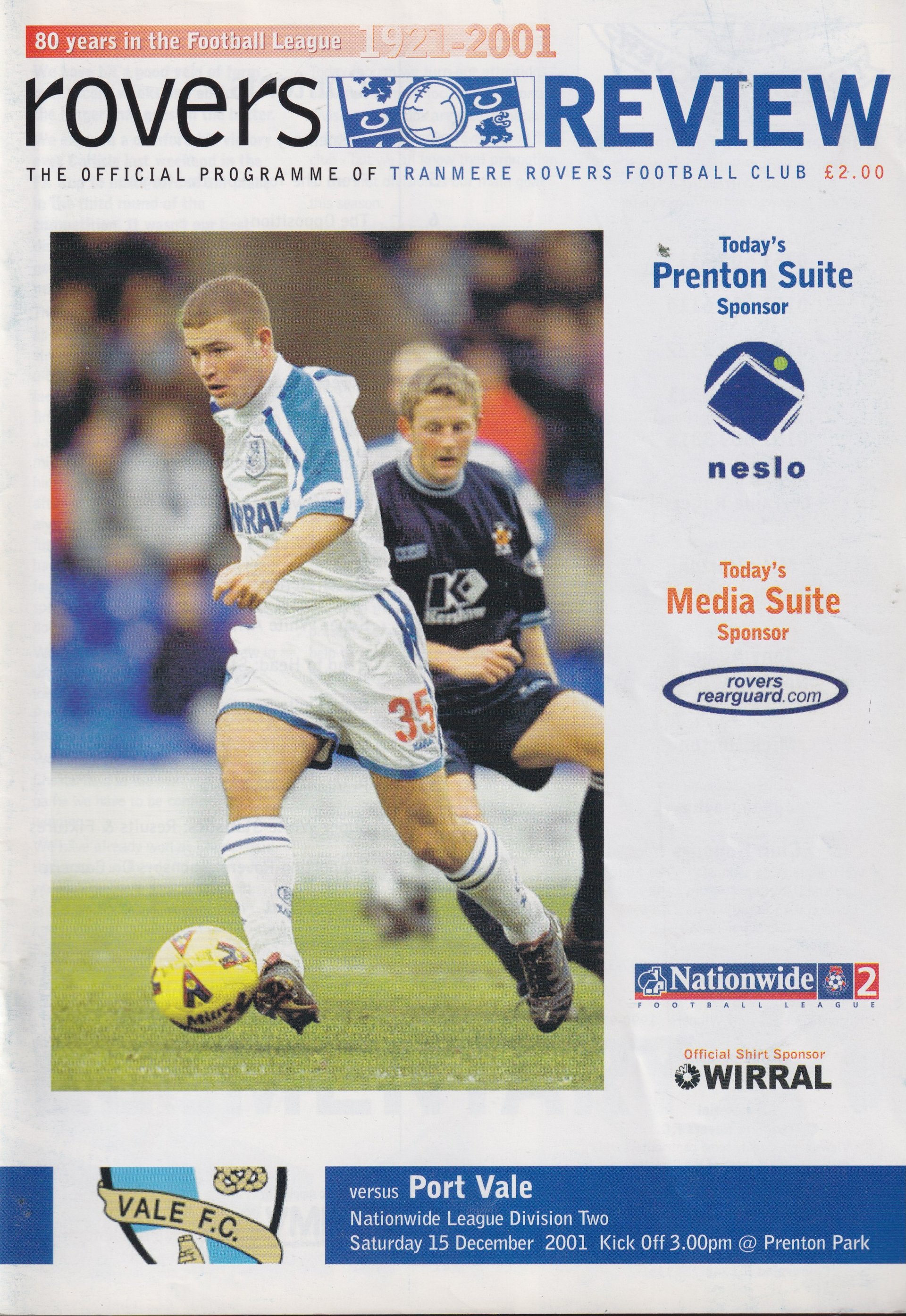 Tranmere Rovers v Port Vale match programme